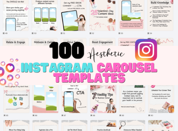 100 Canva Instagram Carousel Template for a Pink & Beige Scrapbook Aesthetic