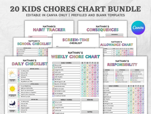 Kids Chore Chart Bundle: Fun & Organized Daily Tasks