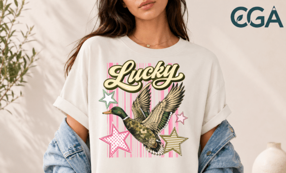 Lucky Duck Vintage Retro Camo Pun Png