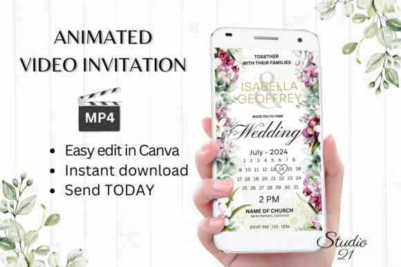 Orchids Wedding Invitation W8454B: Digital Template