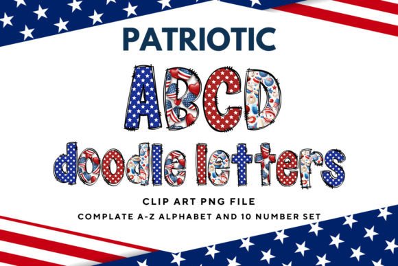 Patriotic USA Doodle Alphabet Letters for Creative Projects