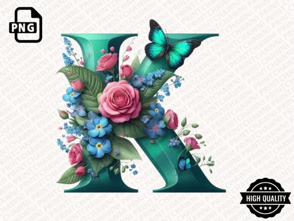 Roses & Butterflies Alphabet Clipart PNG