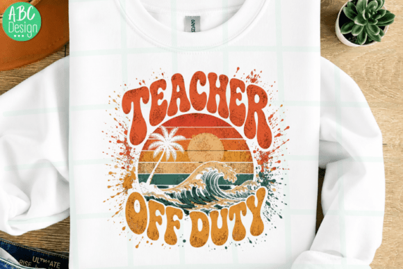 Teacher Off Duty: A Retro Beach Sunset PNG